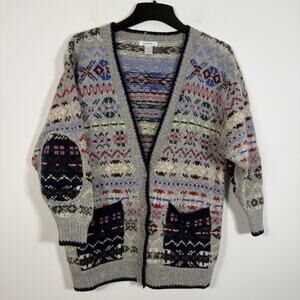 Susann D Hand knit Sweater Button Front Cardigan Small Shetland Wool Grandma
